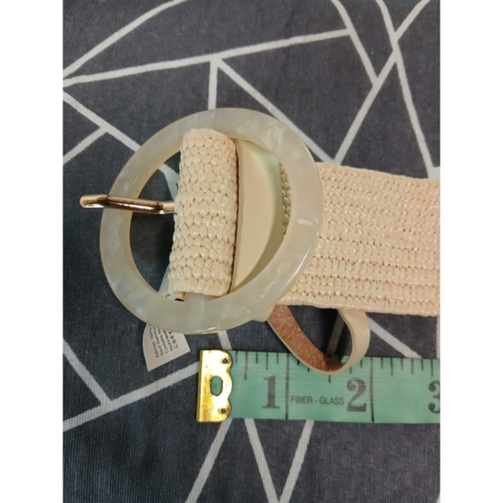 J. Crew Womens Natural Woven Straw Stretch Belt Marbled Resin Buckle B0920 S/M - Picture 9 of 10